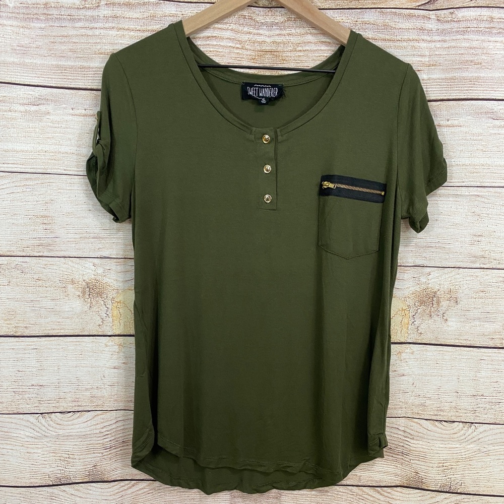 Sweet wanderer Olive with zipper pocket Top